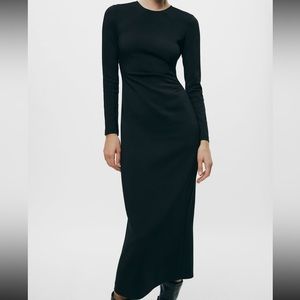 New ZARA side ruched dress ZW Collection. Black, long sleeves. Size M
